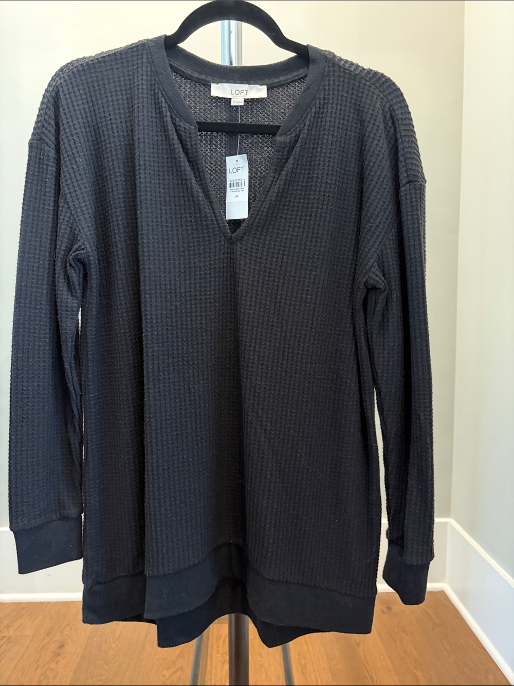 LOFT Black Waffle-Knit V-Neck Tunic